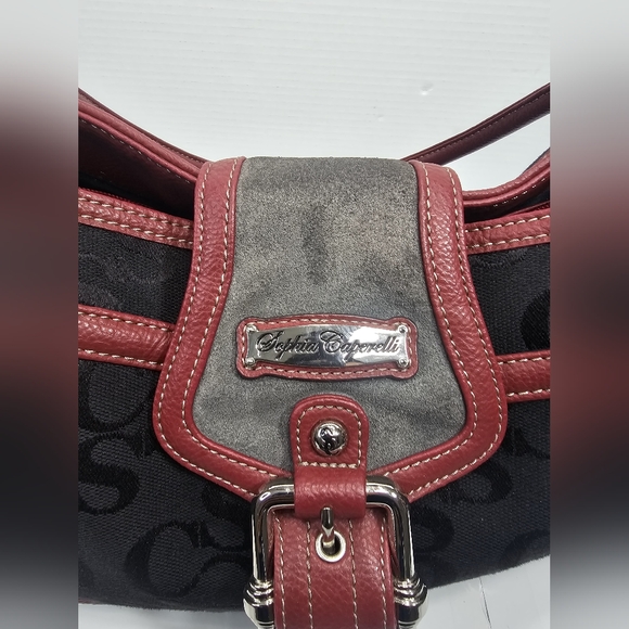 Sophia Caperelli.Stylish Black and Burgundy Handbag - Picture 12 of 16
